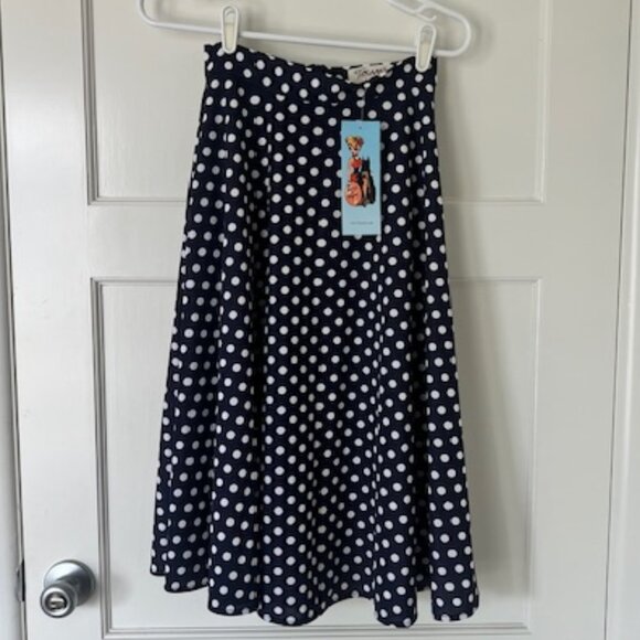Tatyana Navy Polka Dot Vintage Style Skirt Size Small NWT - Picture 1 of 5